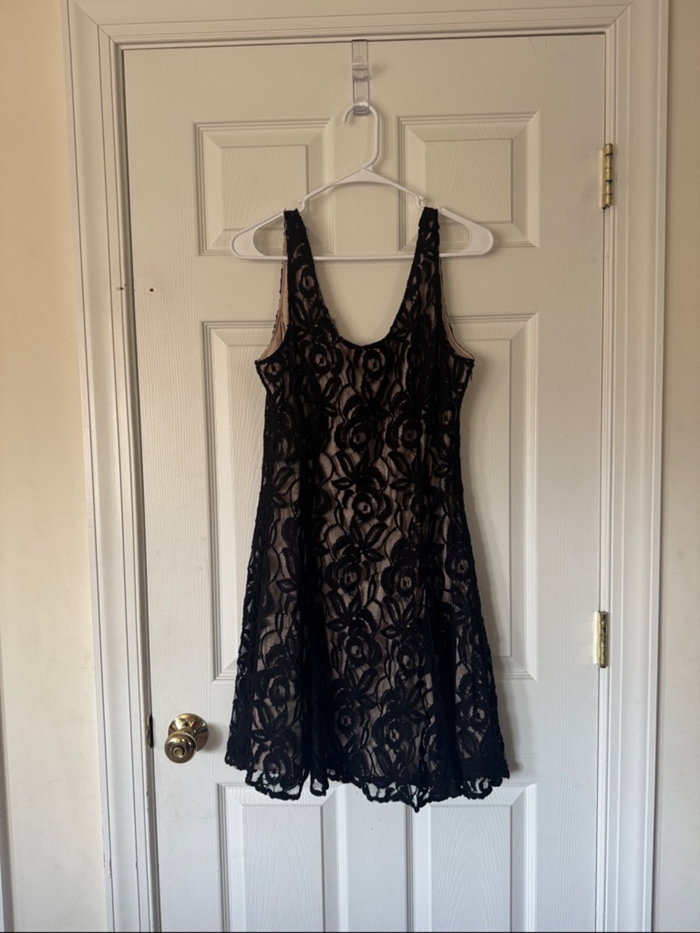 VENUS Black Lace Dress with Nude Lining Size L